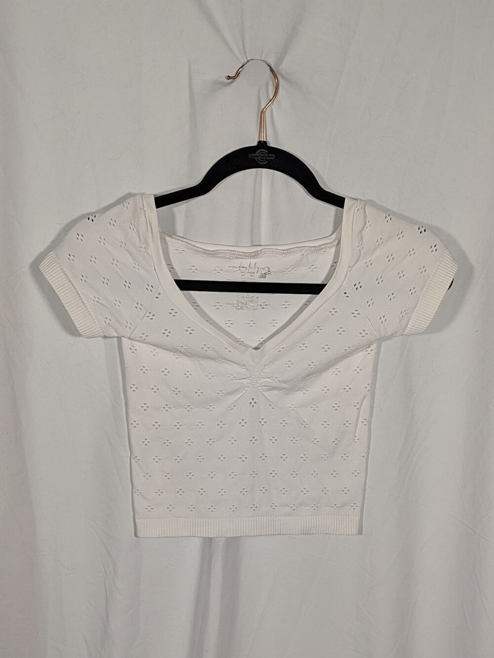 Free People White Eyelet V-Neck Crop Top